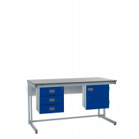 Cantilever Workbench - Laminate Top H.840 W.1800 D.750mm - Storage Cupboard & Triple Drawer Unit