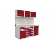 Euro slide Modular Workshop Kit 1 - Laminate Worktop and Red Cupboards/Drawers