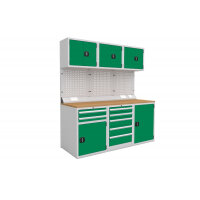 Euro slide Modular Workshop Kit 1 - Linoleum Worktop and Green Cupboards/Drawers