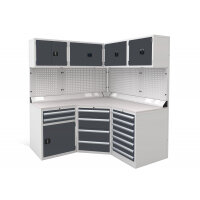 Euro slide Modular Workshop Corner Kit 1 - Laminate Worktop and Dark Grey Cupboards/Drawers