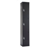 QMP Office Locker 1800h x 300w x 300d mm Black 3 doors Camlock