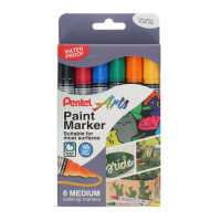 Pentel Paint Marker Medium Bullet Tip Standard Colours 6 Pc Wallet