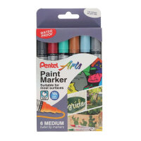 Pentel Paint Marker Medium Bullet Tip Metallic Colours 6 Pc Wallet