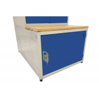 Combi Seat, Stand and Storage Compartment - H.450 W.1200 D.450 - Solid Door Storage Box - Oak Slats Blue Door