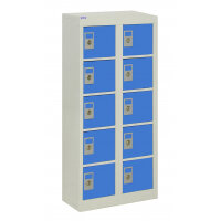QMP Wall Mounted Personal Effects Locker 940h x 450w x 190d mm Blue doors 10 comp Camlock