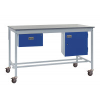 Mobile Square Tube Workbench - Laminate Top 840h x 1200w x 750d mm - Single Drawer & Storage Cupboard