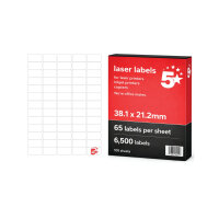 5 Star A4 Sheet Labels 38.1x21.2mm Pack of 6500 FS679676
