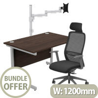 Home Office Bundle - Ashford Straight Office Desk Dark Walnut W1200mm With NV Posture Chair Black & Leap White Single Monitor Arms Home Office Bundle - Ashford Straight Office Desk Dark Walnut W1200mm With NV Posture Chair Black & Leap White Single Monitor Arms