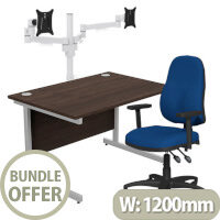 Home Office Bundle - Ashford Straight Office Desk Dark Walnut W1200mm With OA Series Blue Fabric Chair & Leap White Double Monitor Arms Home Office Bundle - Ashford Straight Office Desk Dark Walnut W1200mm With OA Series Blue Fabric Chair & Leap White Double Monitor Arms