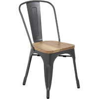 Bolero Bistro Side Chairs with Wooden Seat Pad Gun Metal (Pack of 4)