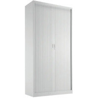 Talos Side Opening Tambour Unit W1000xD450xH1950mm White - Lockable With Height Adjustable Shelves Included