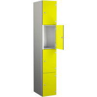 Zenbox Probe Wet Area Aluminium Locker 4 Door Lime Yellow Height 1800mm x  Width 400mm x Depth 400mm Indoor Use 7 Year Warranty