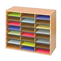 Safco Mailroom Sorter Oak 24 Compartment Literature Organiser 