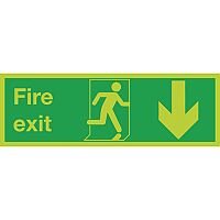 Safety Sign Niteglo Glow In The Dark Fire Exit Running Man Arrow Down 150x450mm Self-Adhesive Safety Sign Niteglo Glow In The Dark Fire Exit Running Man Arrow Down 150x450mm Self-Adhesive