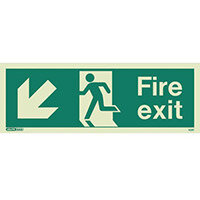 Photoluminescent Fire Exit Sign Fire Exit Arrow Down Left HxW 200X450mm