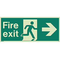 Photoluminescent Fire Exit Single Sided For Large Buildings 250X600 Arrow Right Sign