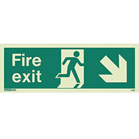 Photoluminescent Fire Exit Sign Fire Exit Arrow Down Right HxW 200X450mm