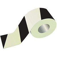 Photoluminescent Obstacles & Dangerous Location Tape White - Black 10m