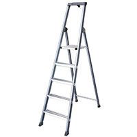 Extra Deep Tread Aluminium Step Ladder 6 Tread Platform Height 1.25m Silver