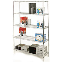 Olympic Chrome Wire Shelving System 1895mm High Starter Unit WxD 1524x356mm 5 Shelves & 4 Posts 275kg Shelf Capacity