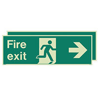 Photoluminescent Double Sided Fire Exit Sign Arrow Right HxW 300x900mm Photoluminescent Double Sided Fire Exit Sign Arrow Right HxW 300x900mm