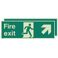 Photoluminescent Double Sided Fire Exit Sign Arrow Up Right HxW 250x600mm