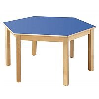 Hexagonal 1200mmDiameter Primary School Table Beech Blue 640mm High TC116401