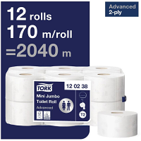 Tork Pack of 12 Mini Jumbo Toilet Paper 2Ply 170m