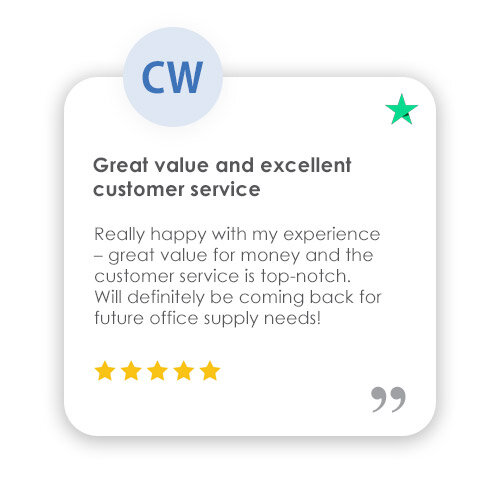 Trustpilot Review: Great value and excellent service - Really happy with my experience - great value for money and the customer service is top-notch. Will definitely be coming back for future office supply needs!