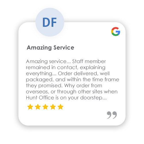 Trustpilot Review: A pleasure to do business with - I place just small orders from time to time and I always get exactly what I need promptly, it seems that my orders are just as important as bigger ones! Hunt Office staff are a pleasure to do business with.