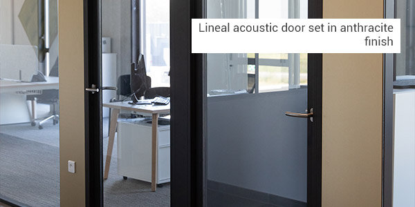 lineal acoustic door set in anthracite finish