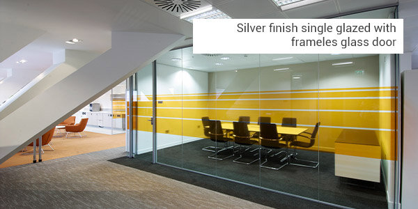 silver finish single glazed with frameless glass doors